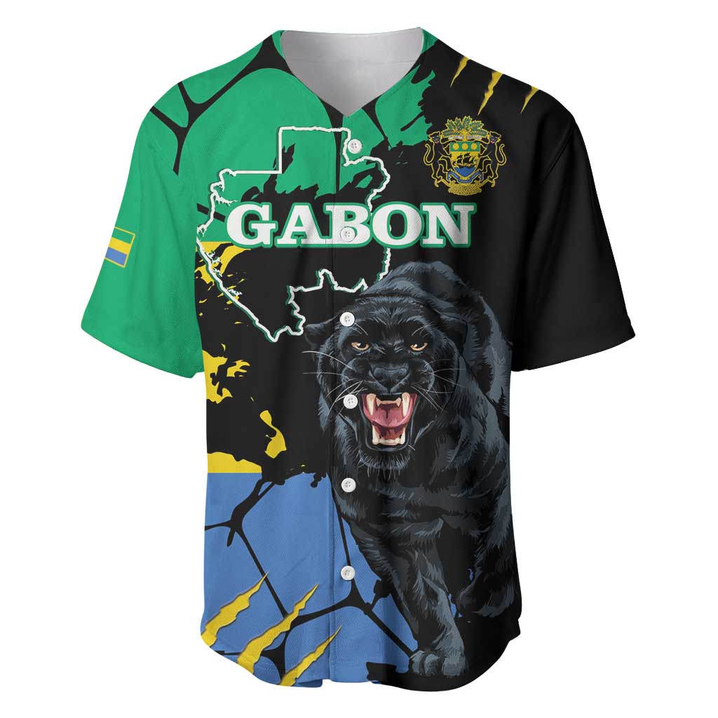 Personaliszd Gabon Baseball Jersey Gabonese Black Panther With Map - Wonder Print Shop