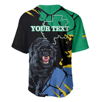 Personalized Gabon baseball jersey in black, green and blue with panther and 'YOUR TEXT'