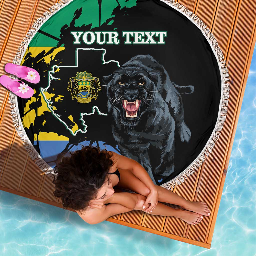 Round beach blanket with fringe, map and black panther graphic with 'YOUR TEXT' wording