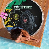 Round beach blanket with fringe, map and black panther graphic with 'YOUR TEXT' wording