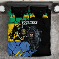 Black duvet cover and pillow set with roaring black panther, custom text, map graphics