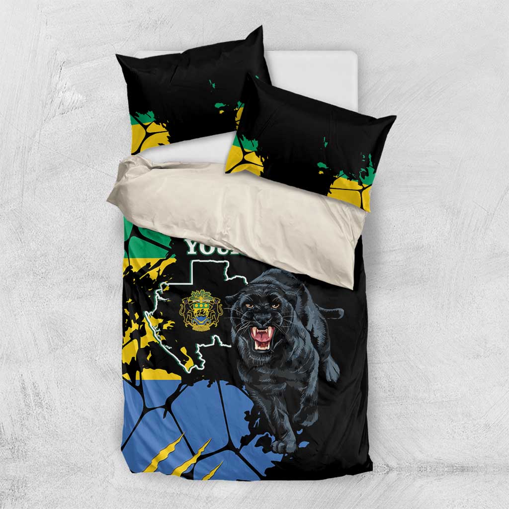 Black duvet cover with two pillowcases featuring roaring black panther and custom text map