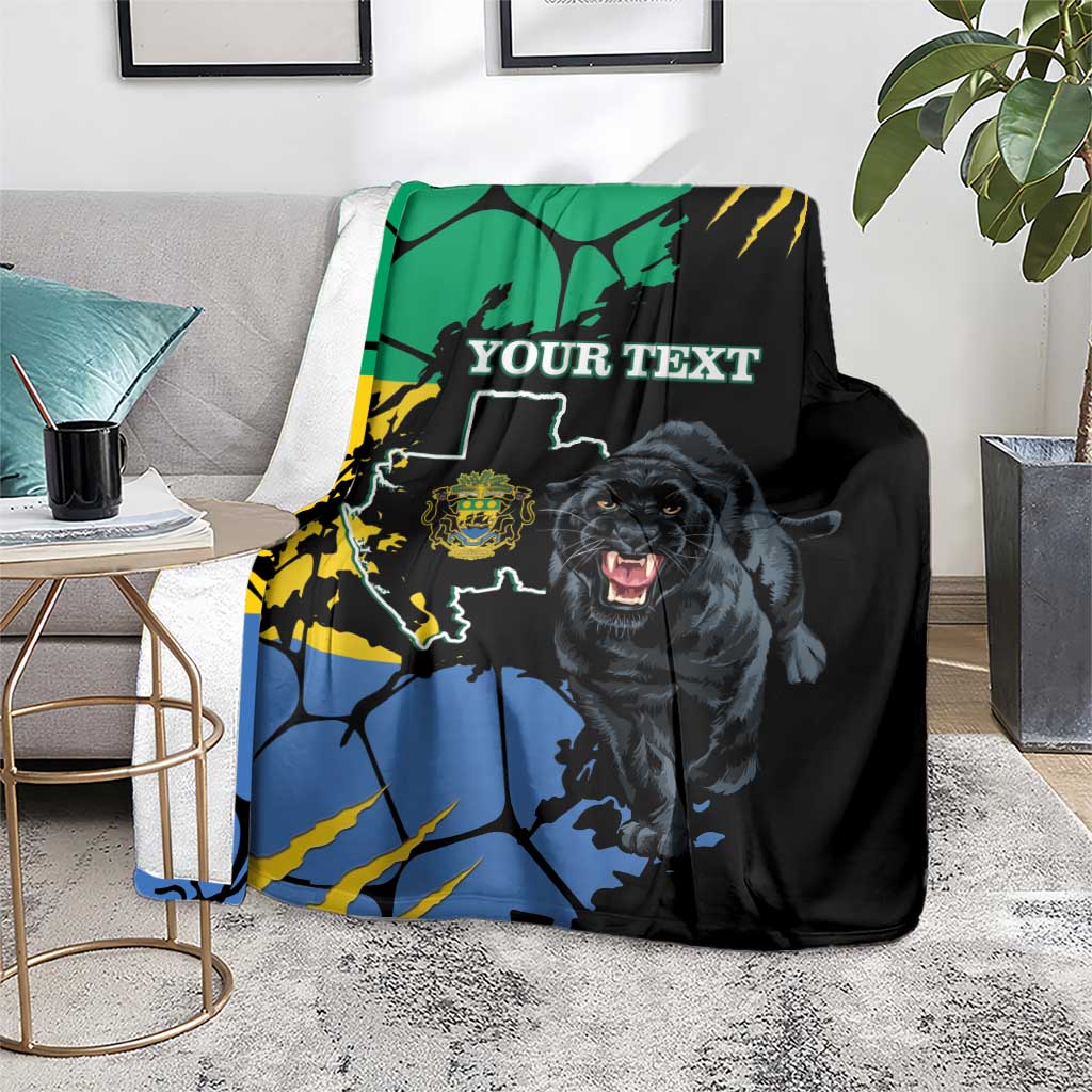 Black panther-themed throw blanket with blue/green map art and “YOUR TEXT”