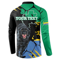 Long-sleeve button sweatshirt with Your Text heading and panther map graphic