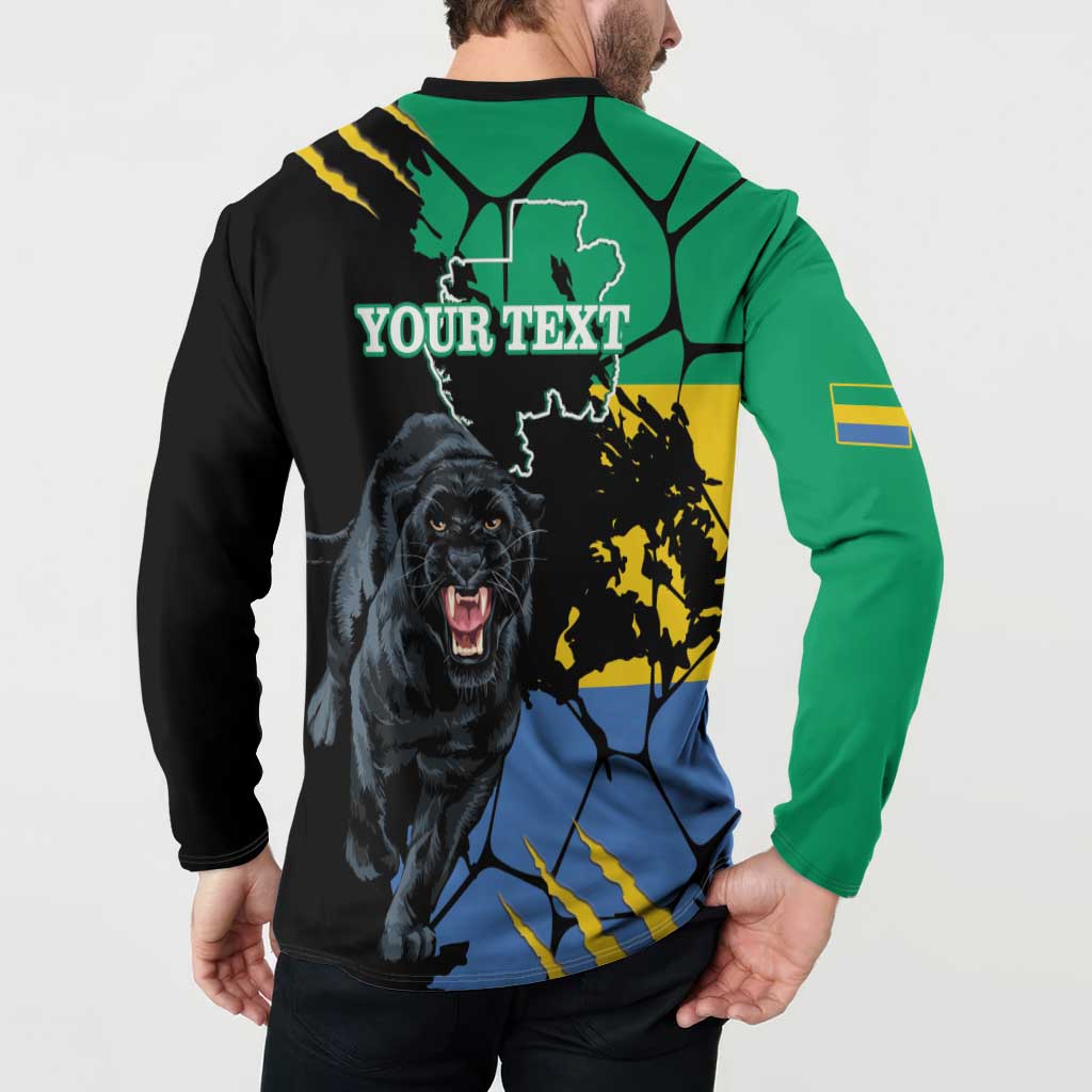 Long-sleeve button sweatshirt with Your Text heading and panther graphic on back
