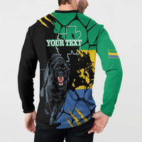 Long-sleeve button sweatshirt with Your Text heading and panther graphic on back
