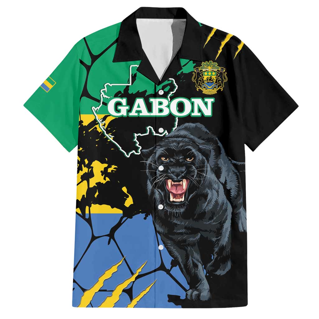 Personaliszd Gabon Hawaiian Shirt Gabonese Black Panther With Map - Wonder Print Shop