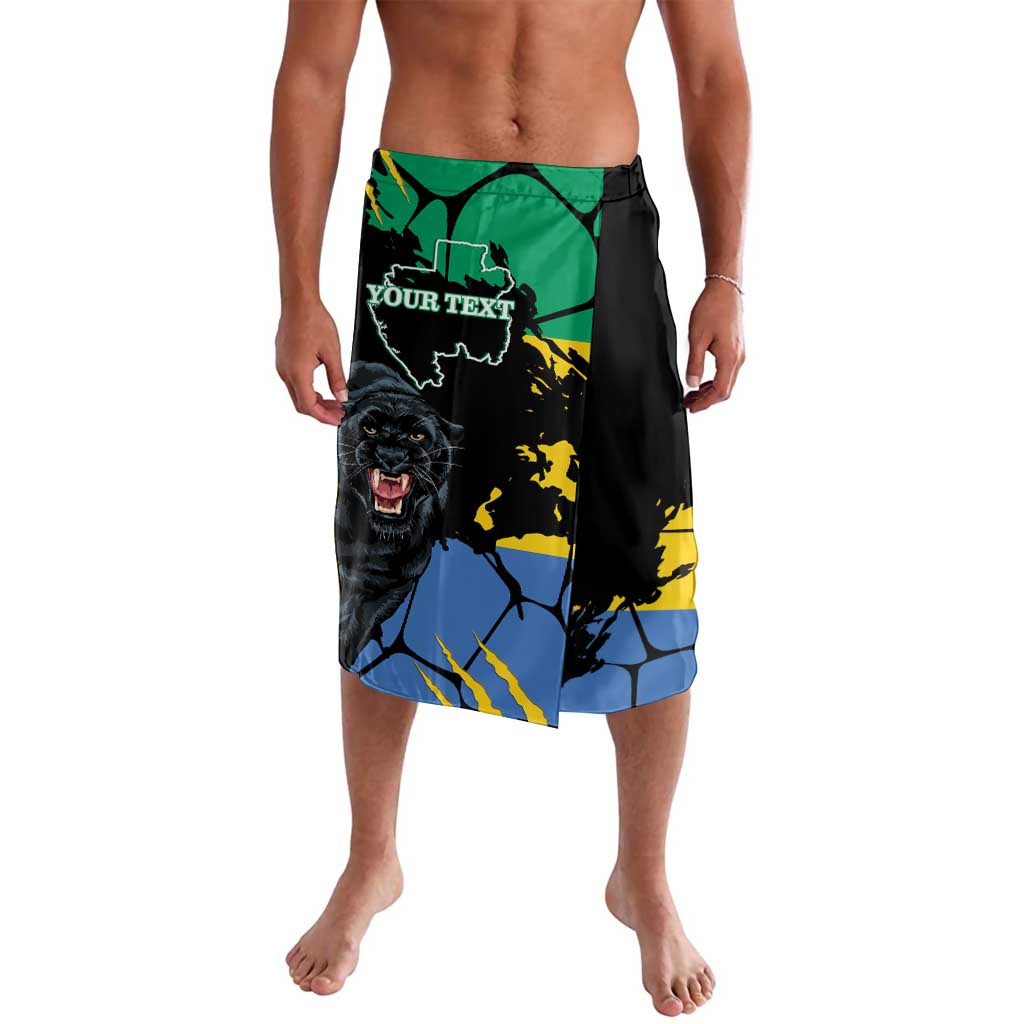 Black lavalava with Gabon map and panther print, green-yellow-blue