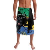 Black lavalava with Gabon map and panther print, green-yellow-blue