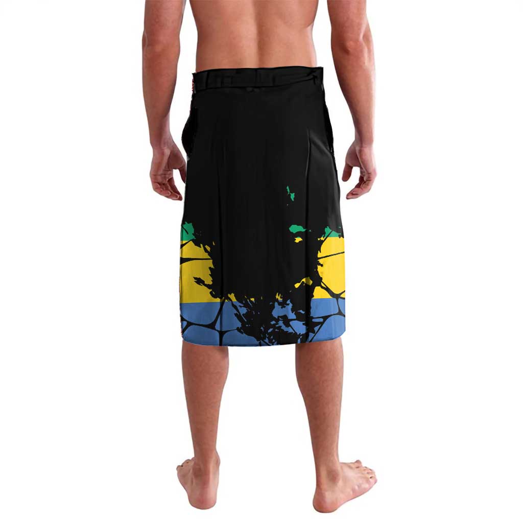 Black lavalava with Gabon map and panther print, green-yellow-blue back