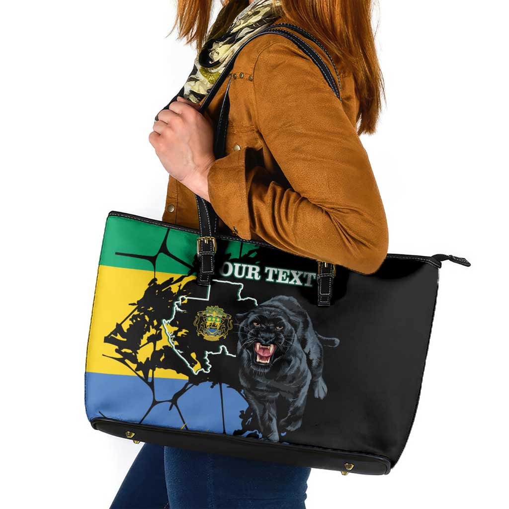 Personaliszd Gabon Leather Tote Bag Gabonese Black Panther With Map - Wonder Print Shop