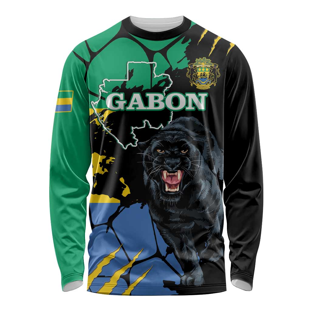 Personaliszd Gabon Long Sleeve Shirt Gabonese Black Panther With Map - Wonder Print Shop