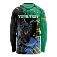Black long-sleeve shirt with back print: Your Text, Gabon map and roaring panther