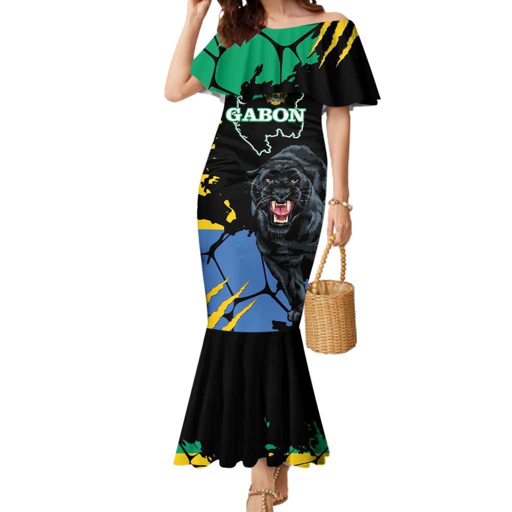 Personaliszd Gabon Mermaid Dress Gabonese Black Panther With Map - Wonder Print Shop