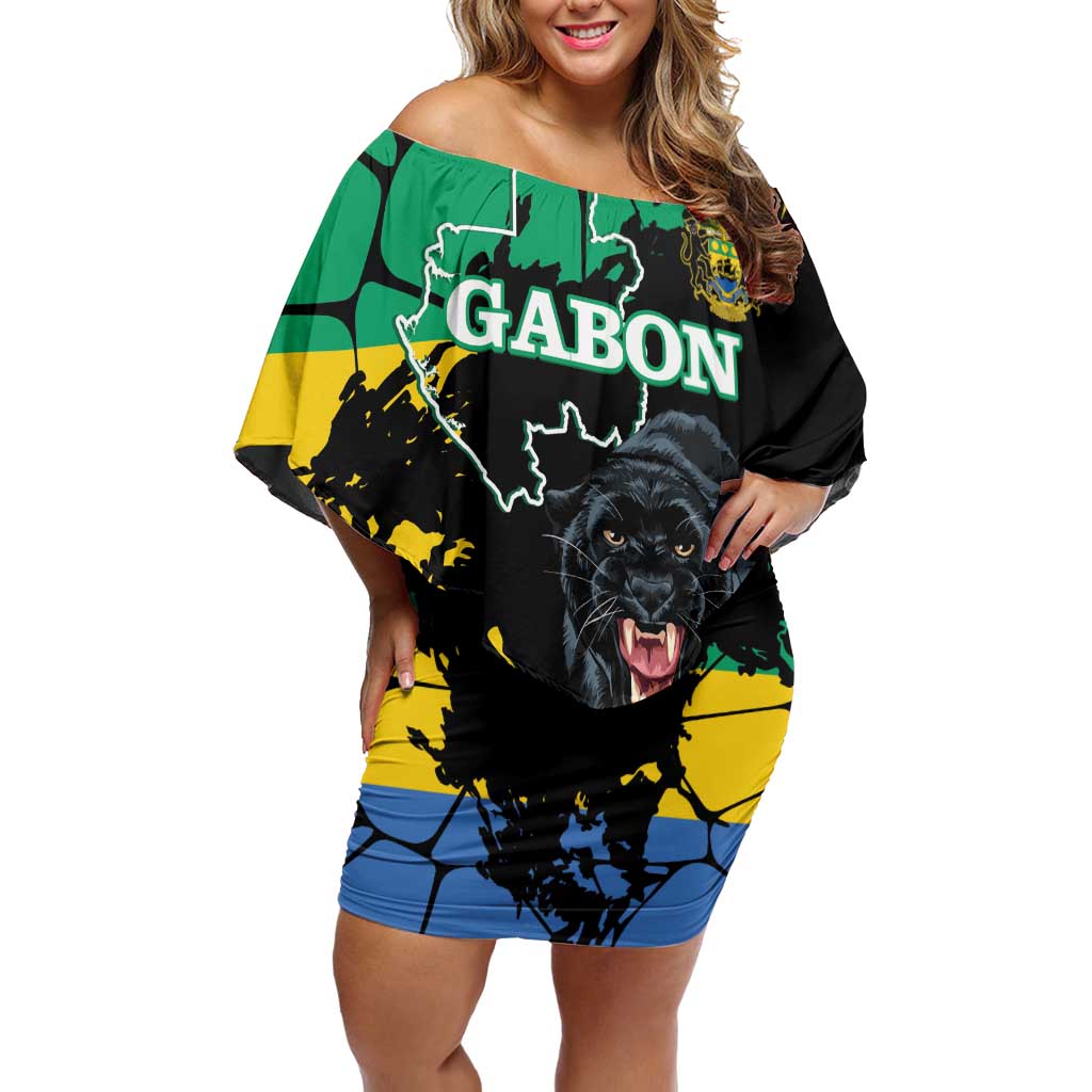 Personaliszd Gabon Off Shoulder Short Dress Gabonese Black Panther With Map - Wonder Print Shop