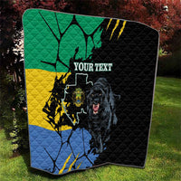 Black quilt with green yellow blue flag map art and panther graphic, custom text centered