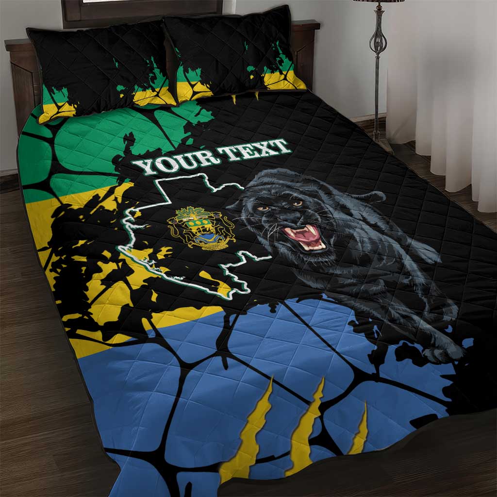 Personaliszd Gabon Quilt Bed Set Gabonese Black Panther With Map - Wonder Print Shop