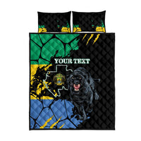 Black quilt bed set with quilted pattern, black panther map graphic and “YOUR TEXT”