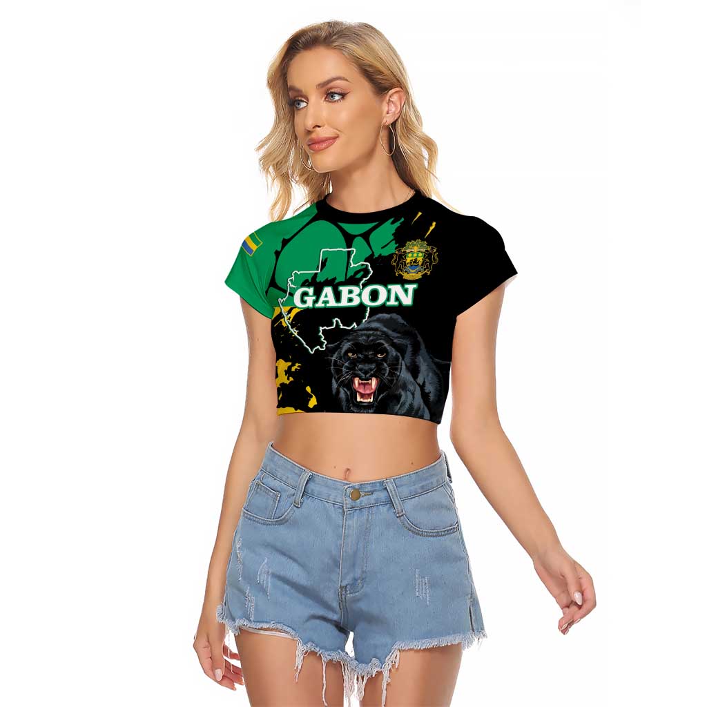 Personaliszd Gabon Raglan Cropped T Shirt Gabonese Black Panther With Map - Wonder Print Shop