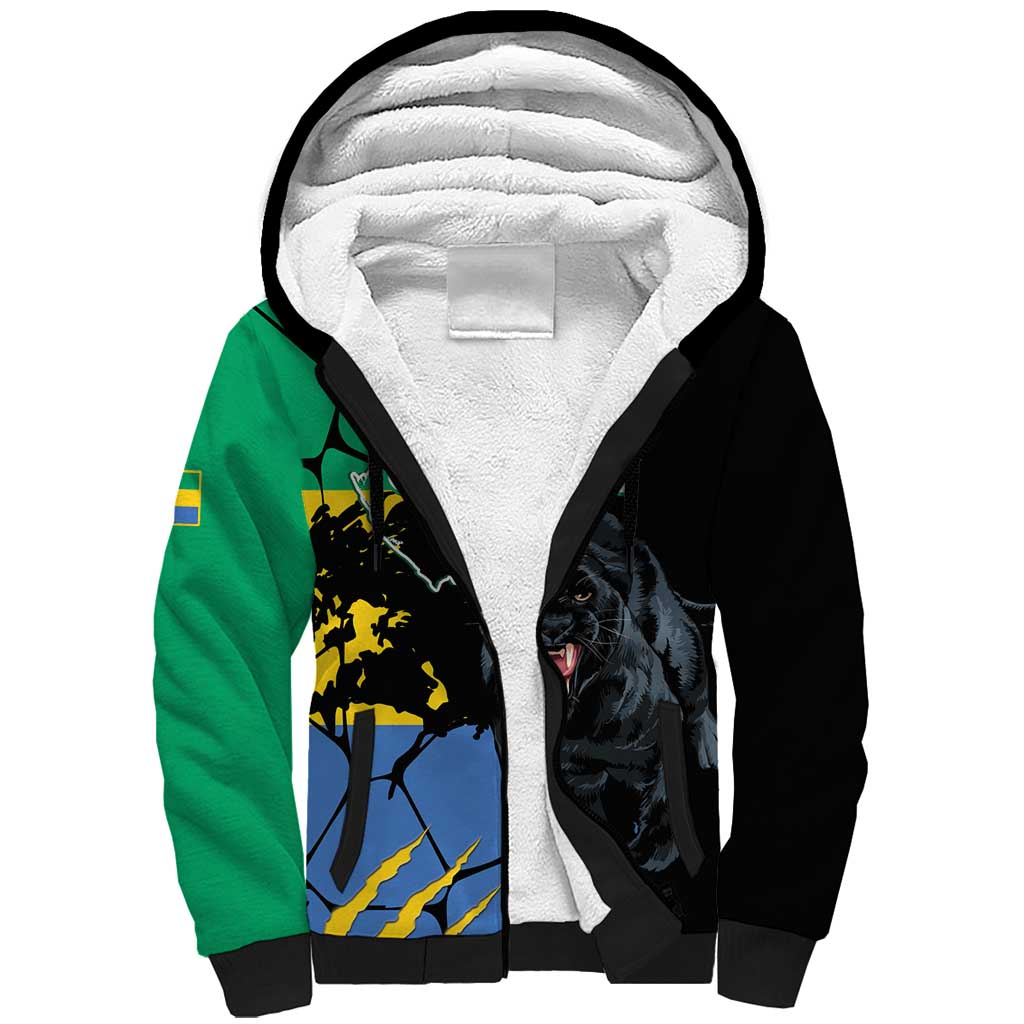 Personaliszd Gabon Sherpa Hoodie Gabonese Black Panther With Map - Wonder Print Shop