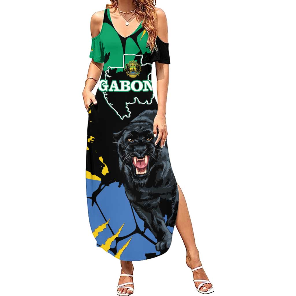 Personaliszd Gabon Summer Maxi Dress Gabonese Black Panther With Map - Wonder Print Shop