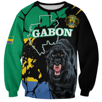 Unisex black and green sweatshirt with Gabon map and roaring black panther graphic