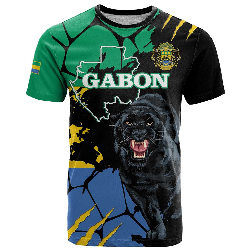 Personaliszd Gabon T Shirt Gabonese Black Panther With Map - Wonder Print Shop