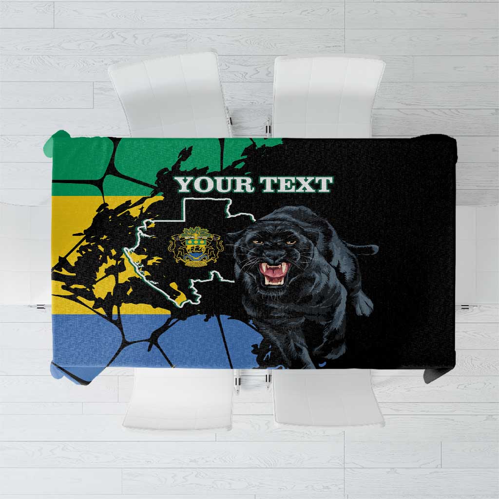 Black tablecloth flat view with panther graphic and colorful map accents