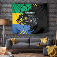 Wall tapestry with roaring black panther over Gabon map outline and custom text, in tri-color.