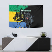 Wall-hanging tapestry with roaring black panther, Gabon map outline, and custom text.
