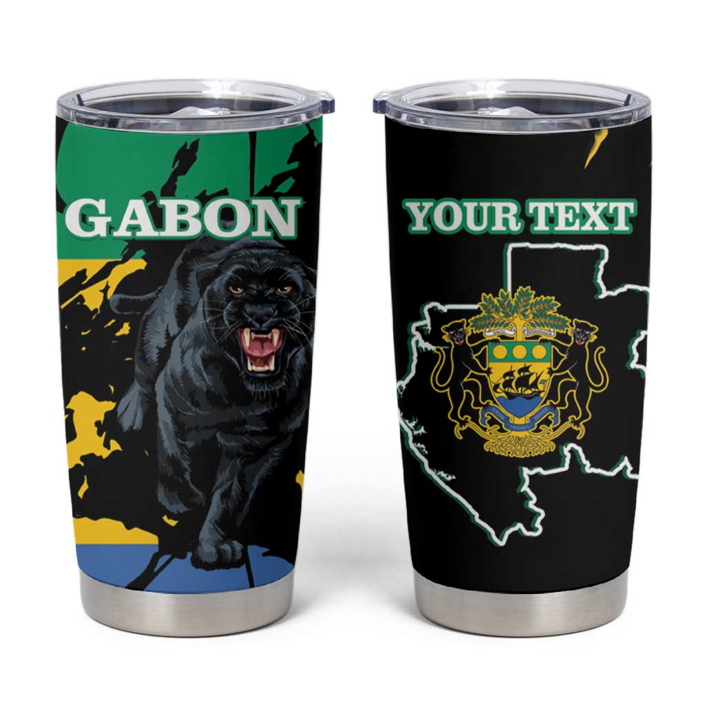 Personalized Gabon Tumbler Cup Gabonese Black Panther With Map - Wonder Print Shop