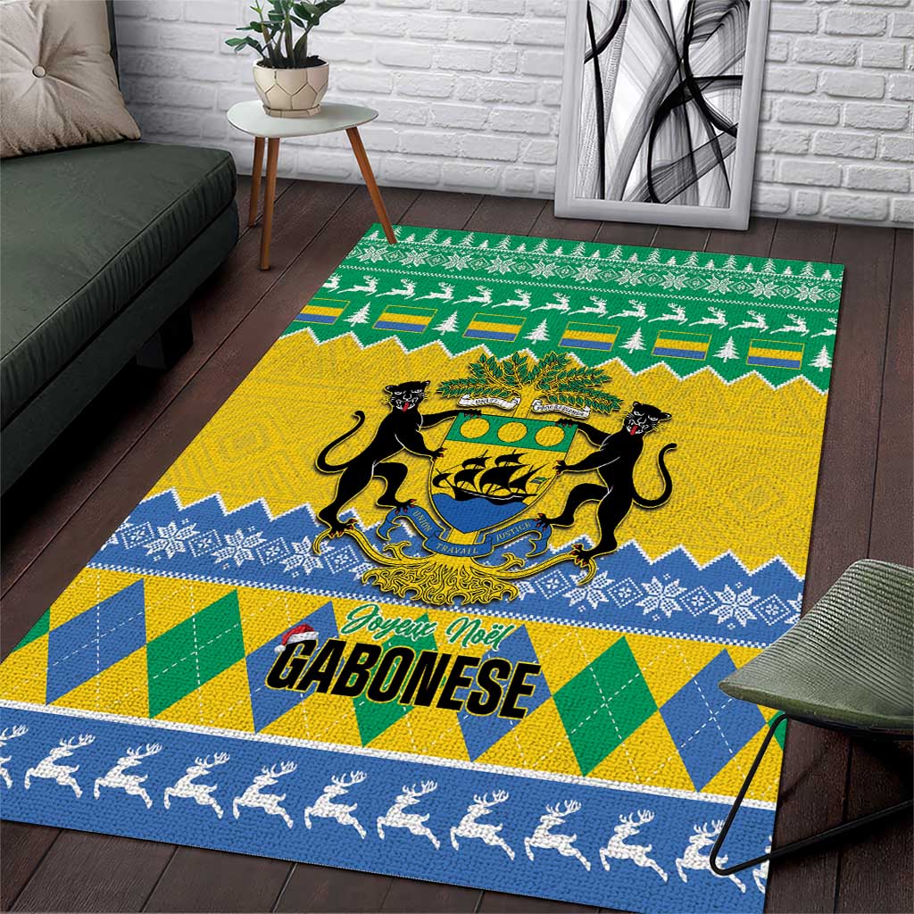 Gabon Christmas Area Rug Joyeux Noel Coat Of Arms - Wonder Print Shop