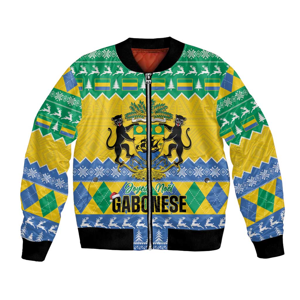 Gabon Christmas Bomber Jacket Joyeux Noel Coat Of Arms - Wonder Print Shop