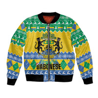 Unisex green bomber jacket with crest, cat silhouettes and festive holiday graphics