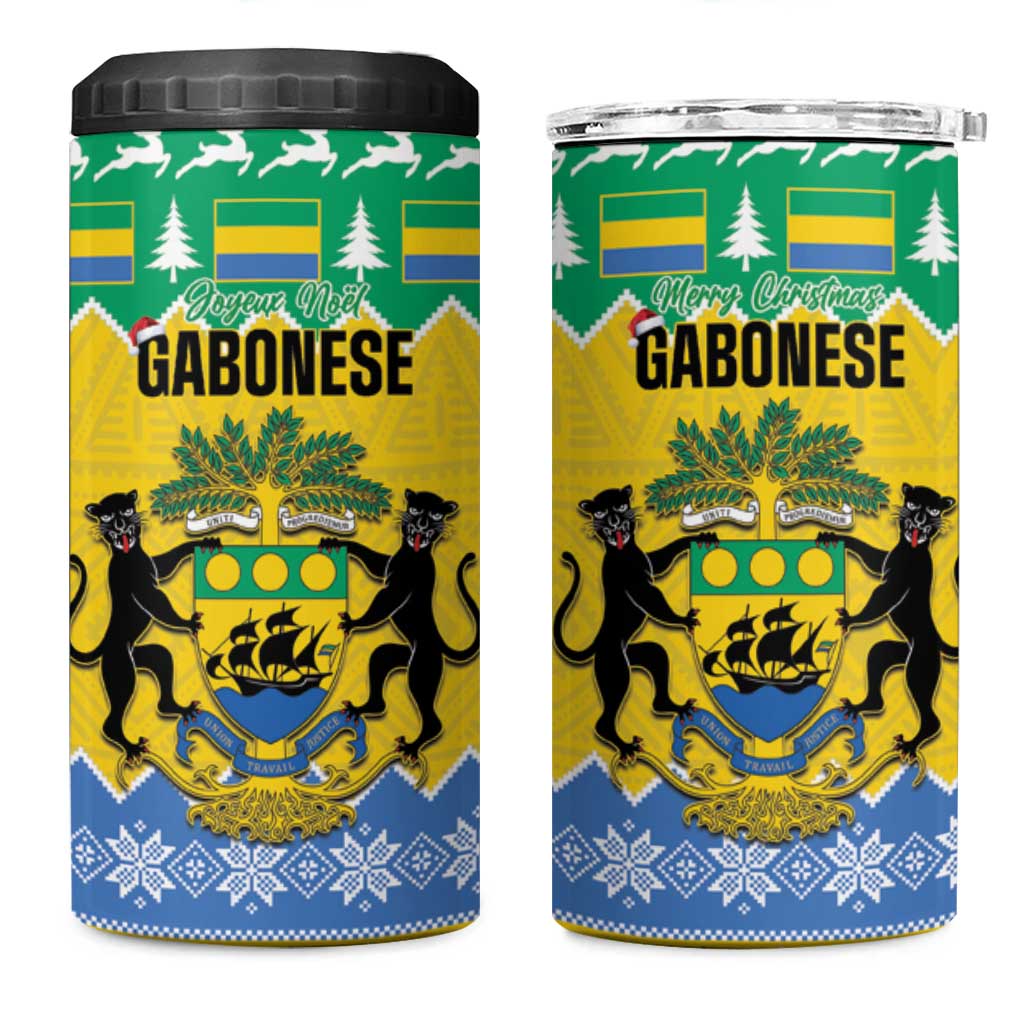 Gabon Christmas 4 in 1 Can Cooler Tumbler Joyeux Noel Coat Of Arms - Wonder Print Shop