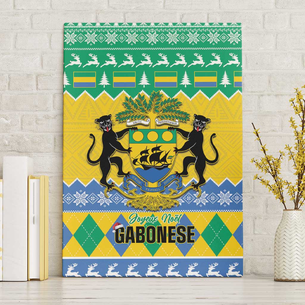 Gabon Christmas Canvas Wall Art Joyeux Noel Coat Of Arms - Wonder Print Shop