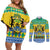 Gabon Christmas Couples Matching Off Shoulder Short Dress and Long Sleeve Button Shirt Joyeux Noel Coat Of Arms - Wonder Print Shop