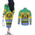 Gabon Christmas Couples Matching Off The Shoulder Long Sleeve Dress and Long Sleeve Button Shirt Joyeux Noel Coat Of Arms