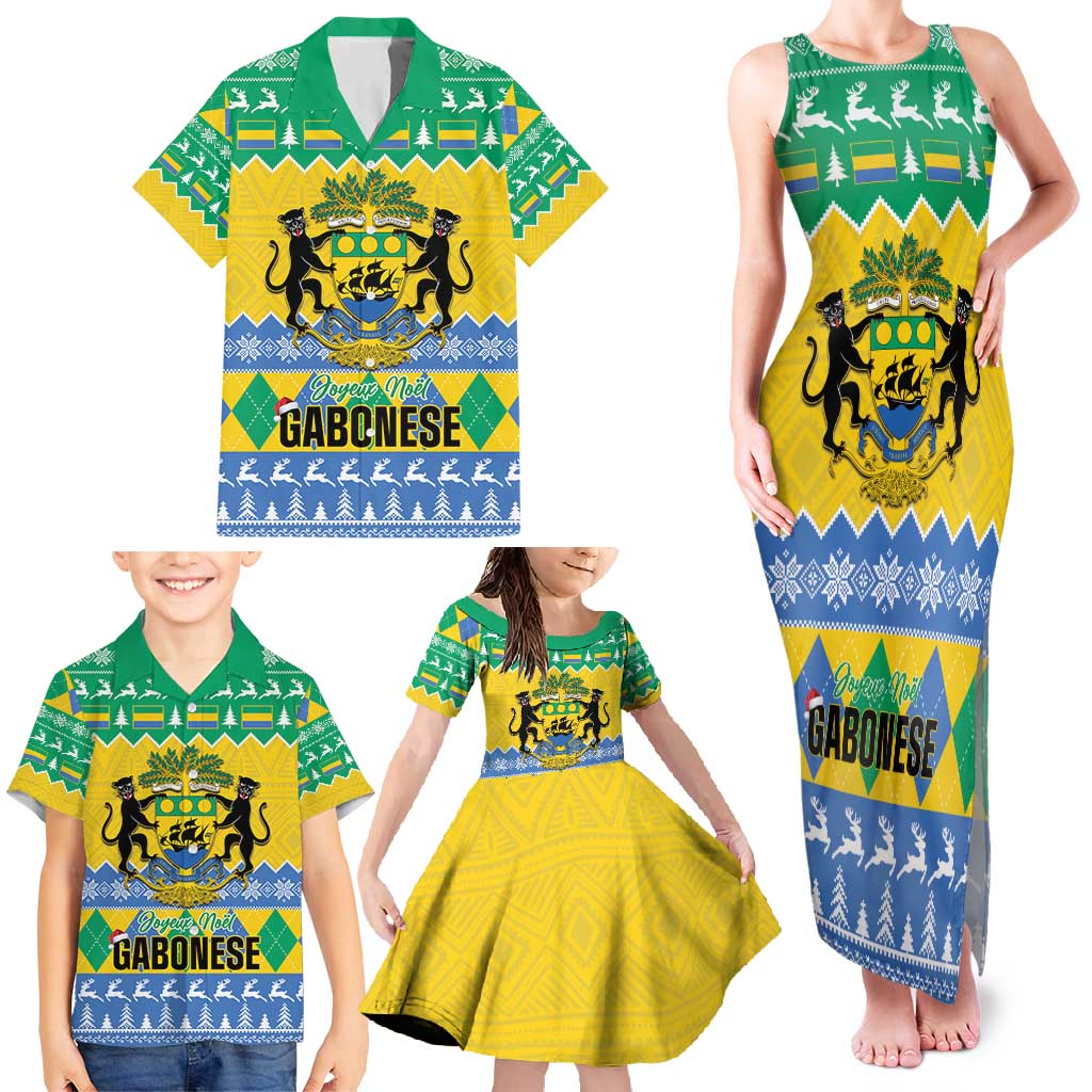 Gabon Christmas Family Matching Tank Maxi Dress and Hawaiian Shirt Joyeux Noel Coat Of Arms - Wonder Print Shop