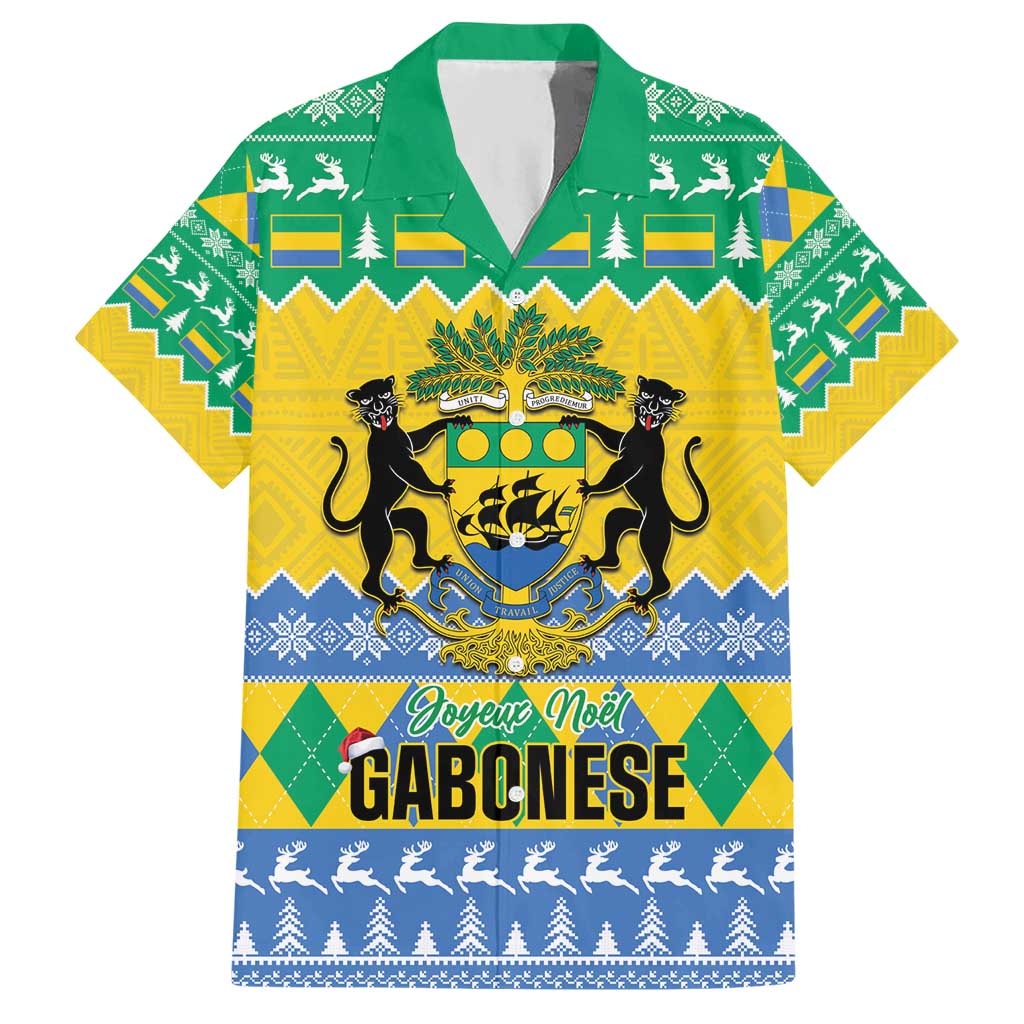 Gabon Christmas Hawaiian Shirt Joyeux Noel Coat Of Arms - Wonder Print Shop