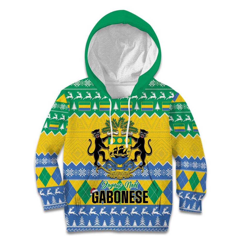 Gabon Christmas Kid Hoodie Joyeux Noel Coat Of Arms - Wonder Print Shop