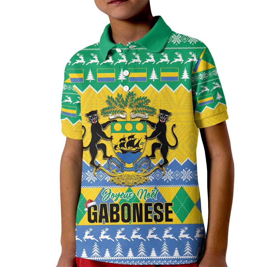 Gabon Christmas Kid Polo Shirt Joyeux Noel Coat Of Arms - Wonder Print Shop