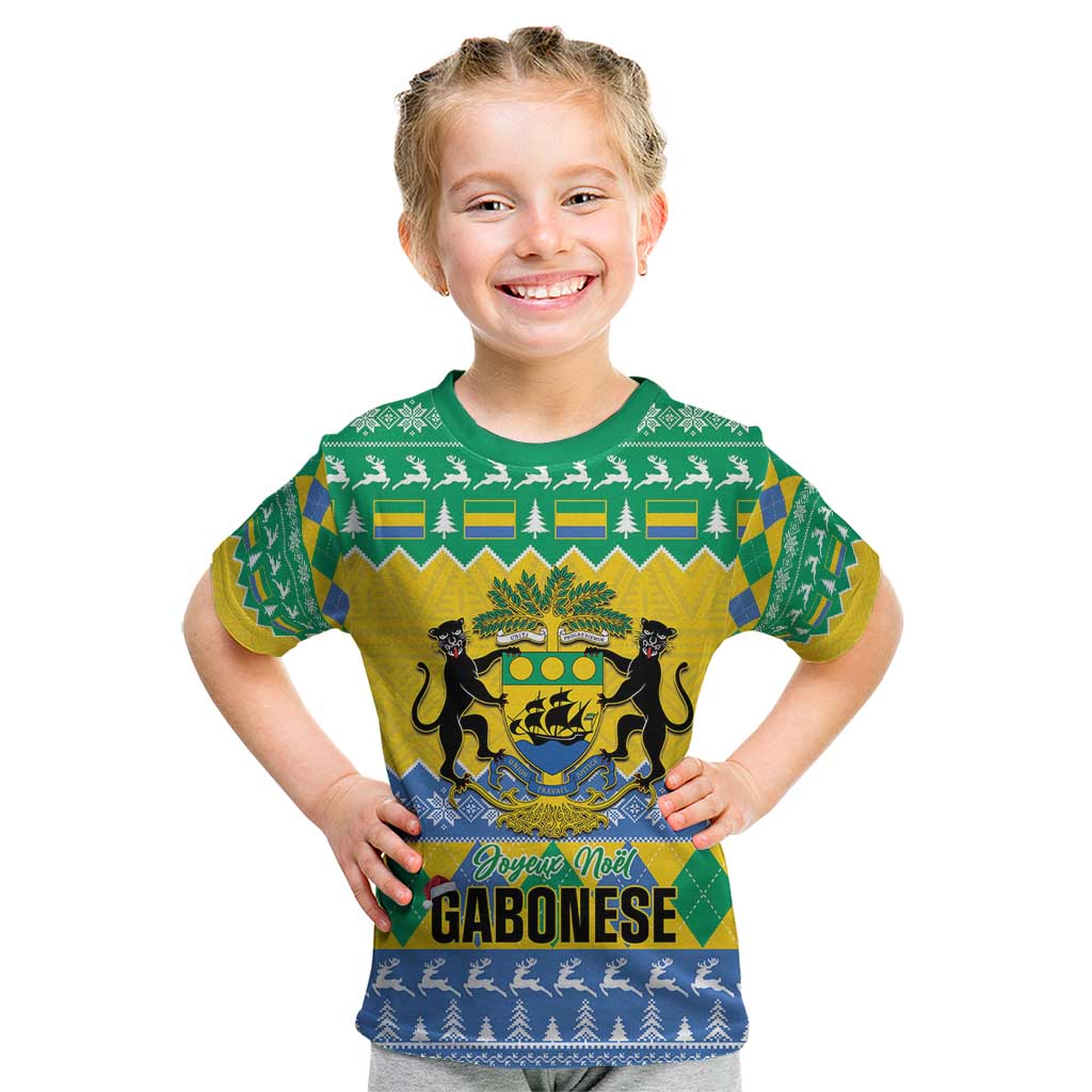 Gabon Christmas Kid T Shirt Joyeux Noel Coat Of Arms - Wonder Print Shop