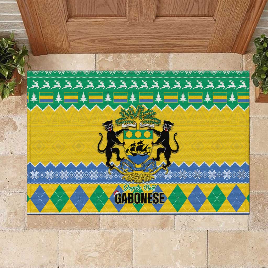 Gabon Christmas Rubber Doormat Joyeux Noel Coat Of Arms - Wonder Print Shop