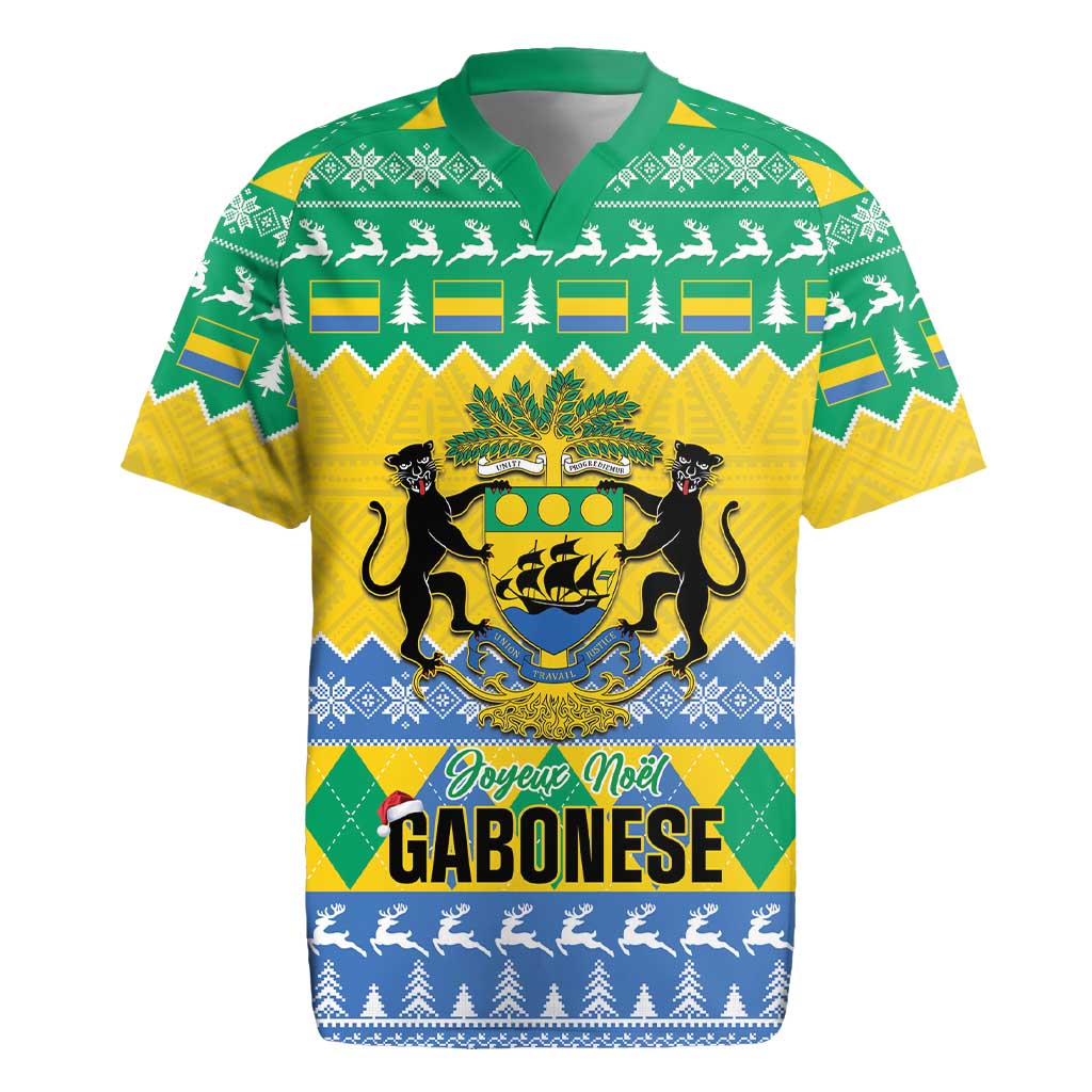 Gabon Christmas Rugby Jersey Joyeux Noel Coat Of Arms - Wonder Print Shop