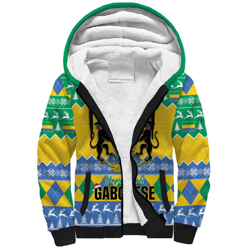 Gabon Christmas Sherpa Hoodie Joyeux Noel Coat Of Arms - Wonder Print Shop