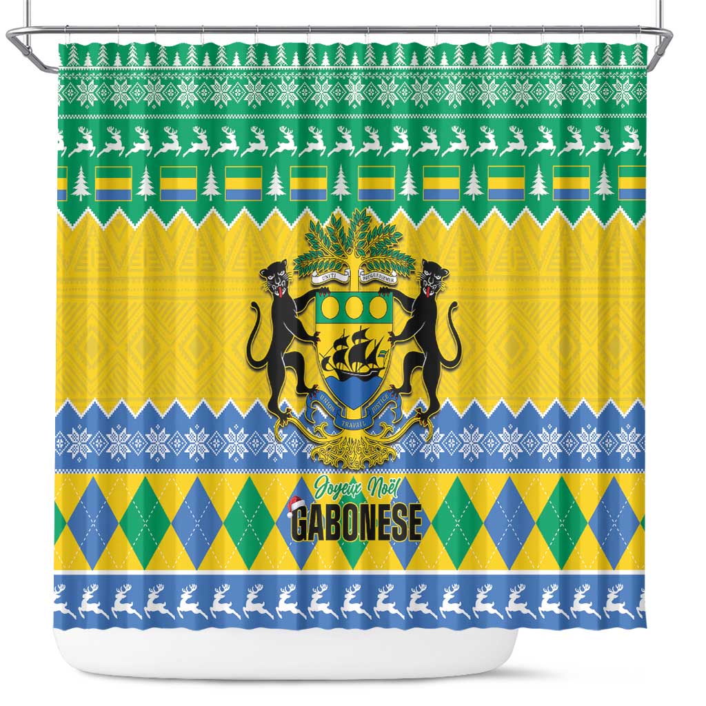 Gabon Christmas Shower Curtain Joyeux Noel Coat Of Arms