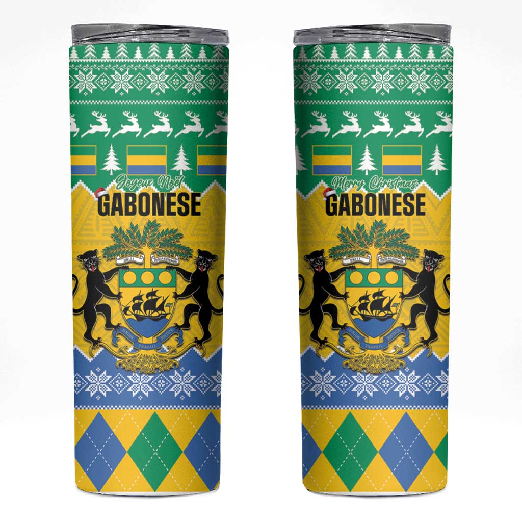 Gabon Christmas Skinny Tumbler Joyeux Noel Coat Of Arms - Wonder Print Shop