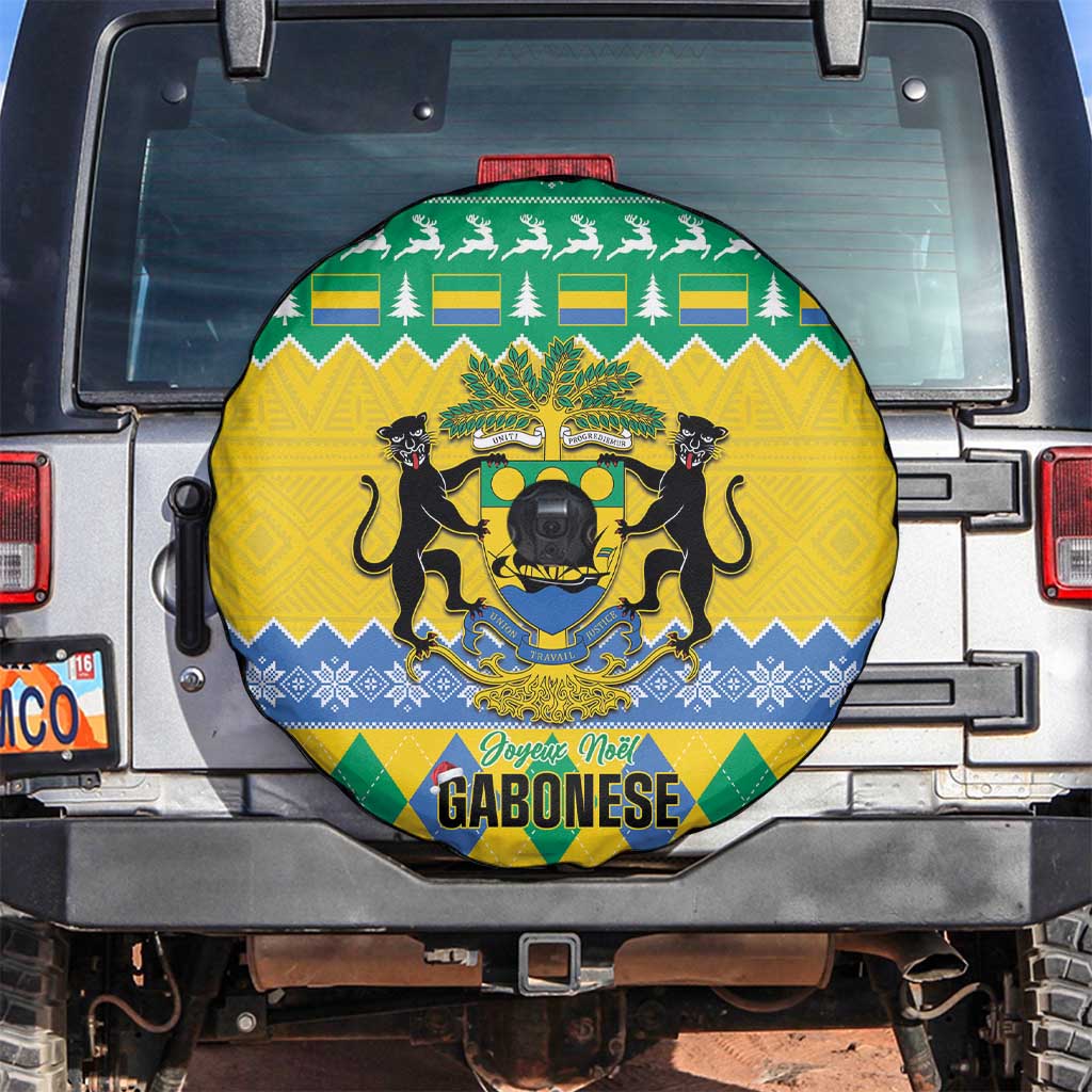 Gabon Christmas Spare Tire Cover Joyeux Noel Coat Of Arms - Wonder Print Shop