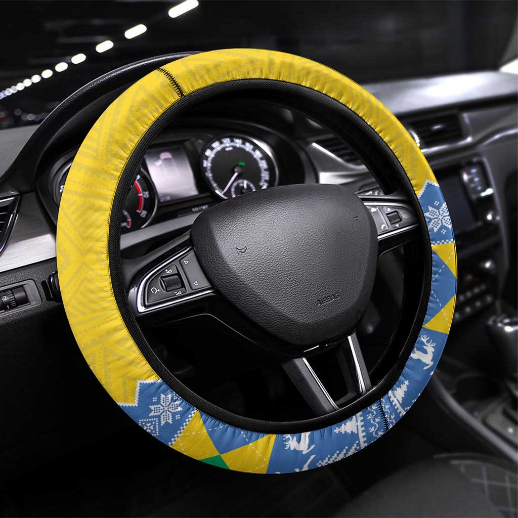 Gabon Christmas Steering Wheel Cover Joyeux Noel Coat Of Arms - Wonder Print Shop